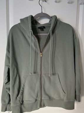 J.Crew Sage Green Zip-Up Hoodie, Gold Zipper